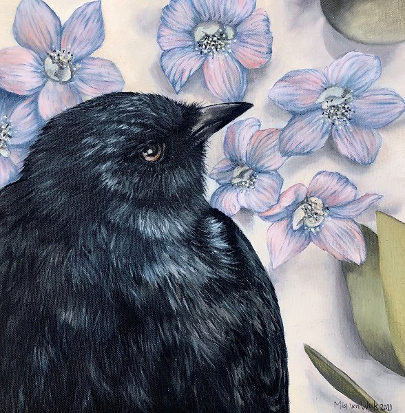 Mia van Wyk - Drongo with blue flowers